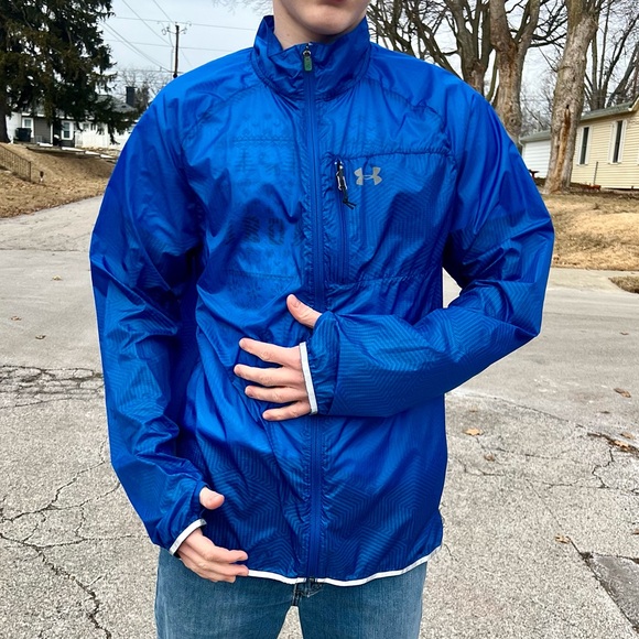 - Under Armour 2XL Bright Blue Nylon Thumbhole Windbreaker! EUC! - Picture 1 of 16